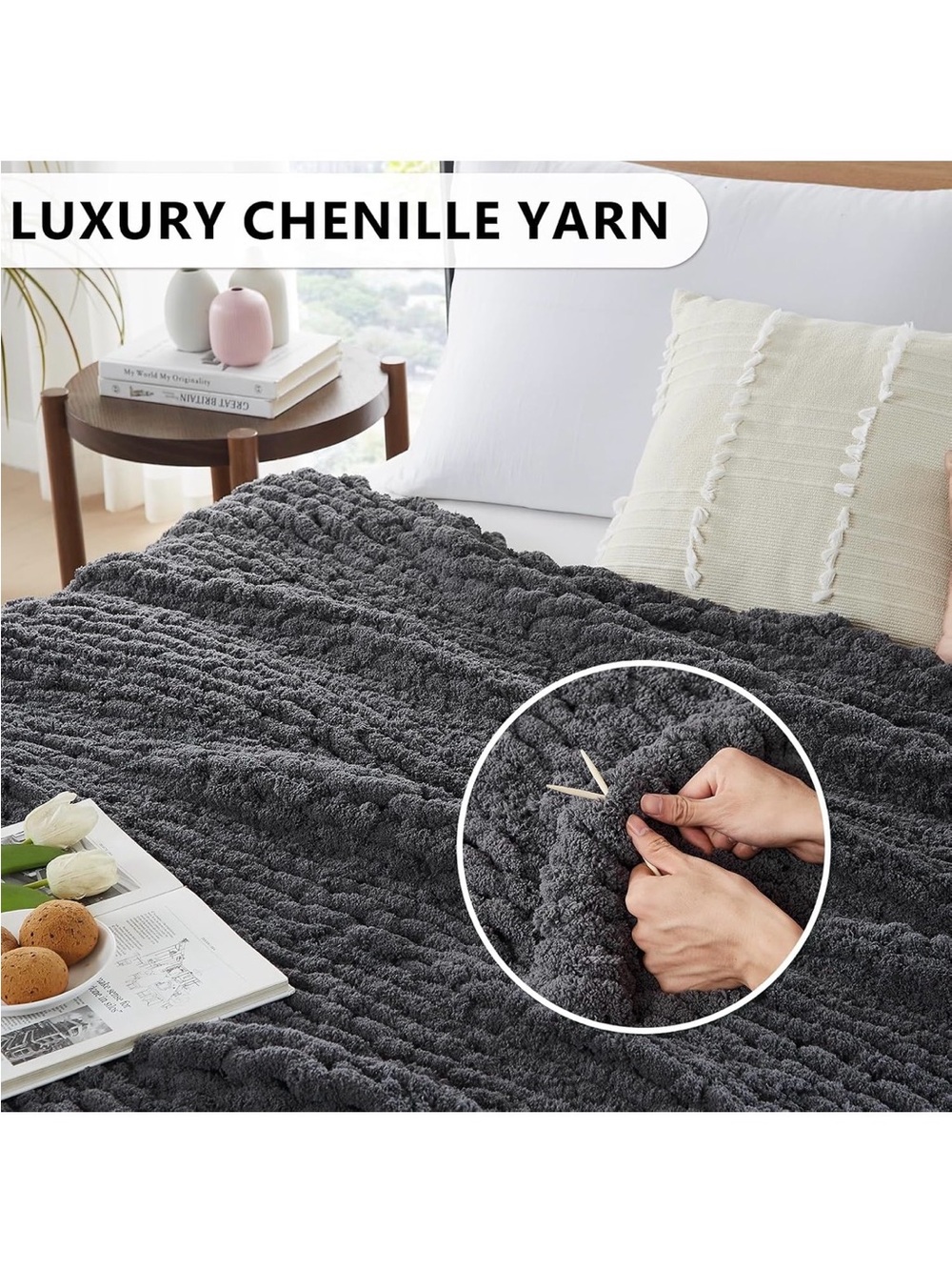 Chunky Cable Knit Throw Blanket - Dark Gray - Picture 2 of 3